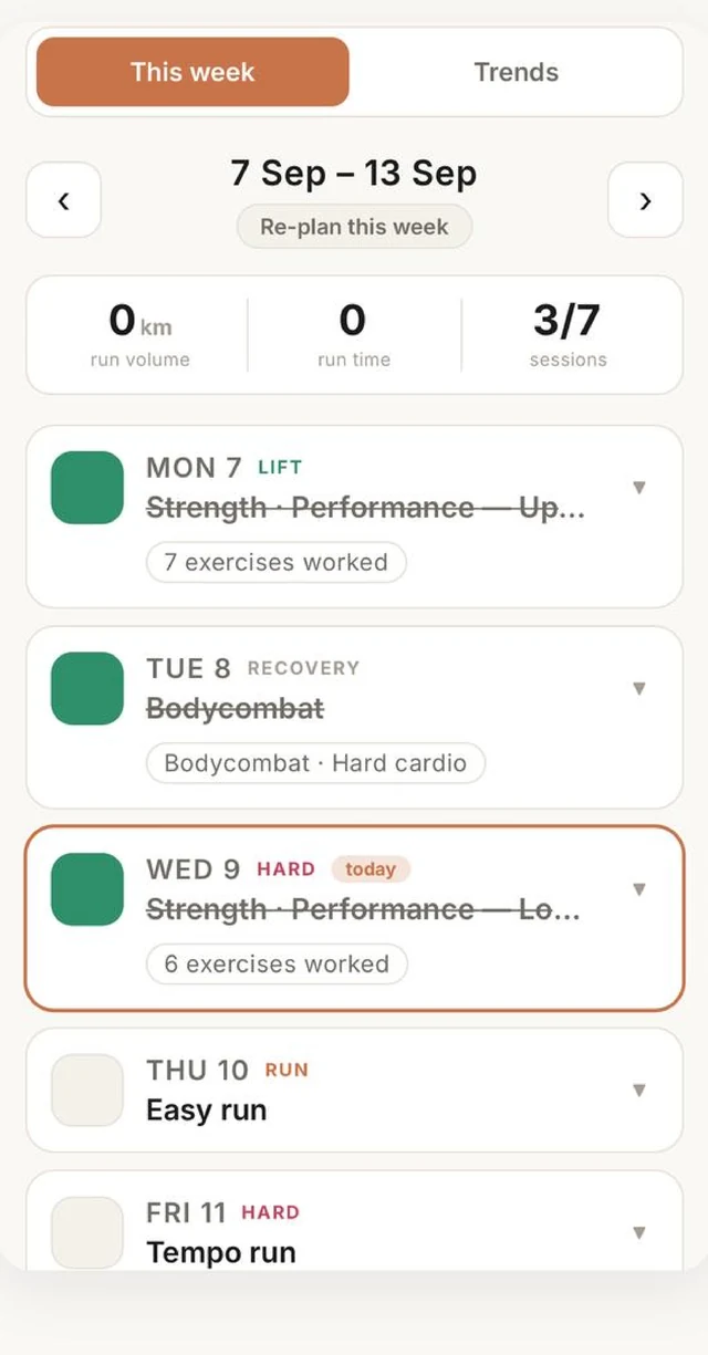 BusiFit app — your training week